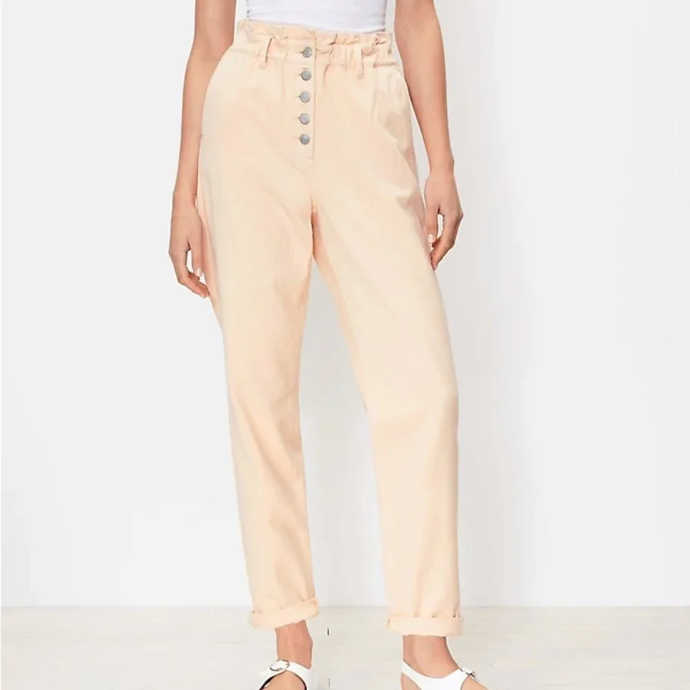 NEW‎ Loft L Peach Paperbag Pull On Ankle Jeans High Rise